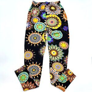 Fine USA Women Black Yellow Orange Green Mandala Stretch Knit Leggings One Size